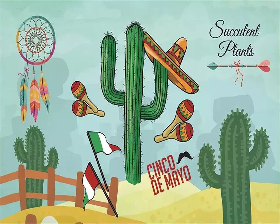 Child&#39;s wallpaper with Mexican cacti