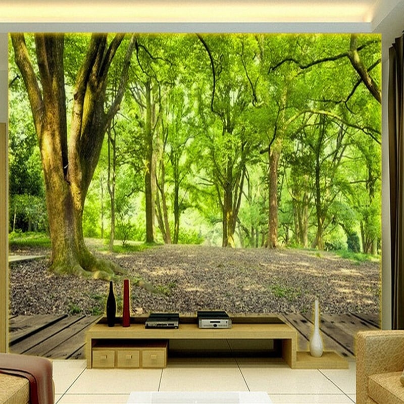 Panoramic green forest wallpaper