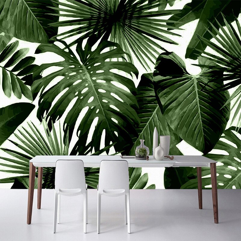 Tropical green foliage wallpaper