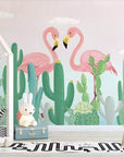 Child's wallpaper with cacti and flamingos