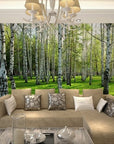 Green birch forest wallpaper