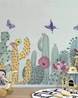 Child's pastel cactus and butterflies wallpaper