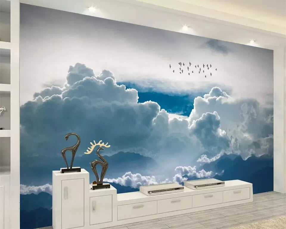 Panoramic wallpaper overcast blue sky