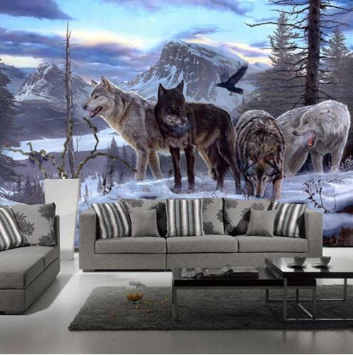 Mountain and wolves landscape wallpaper