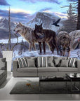 Mountain and wolves landscape wallpaper