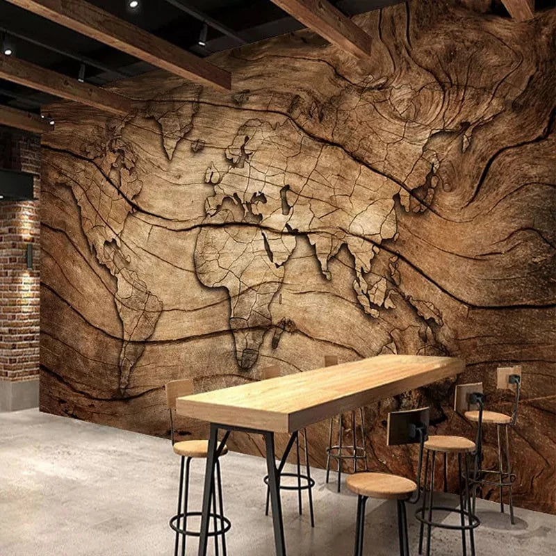 World map wood wallpaper