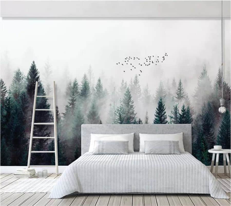 Dark and misty forest landscape wallpaper