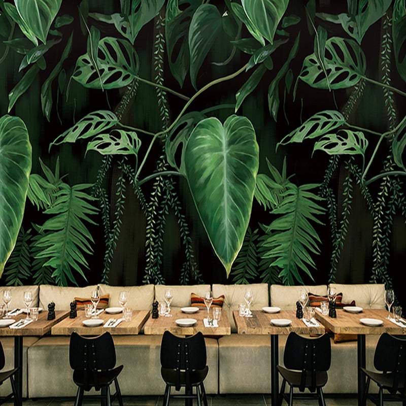 Dark green tropical palm leaves wallpaper
