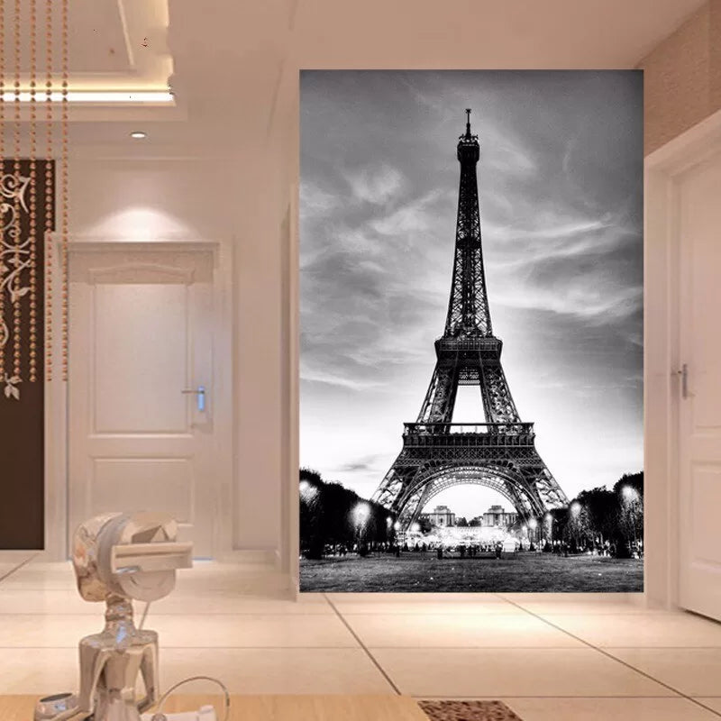 Panoramic black and white Eiffel Tower wallpaper