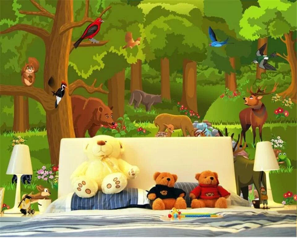 Papier peint pour enfant avec des animaux de la forêt