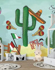 Child's wallpaper with Mexican cacti