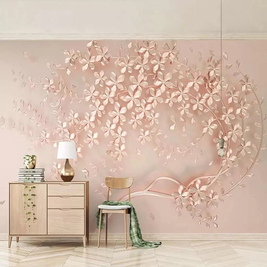 Pink 3D floral wallpaper