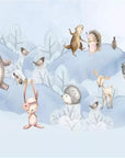 Child's snowy forest with animals wallpaper