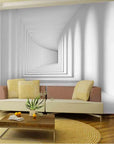White 3D hallway wallpaper