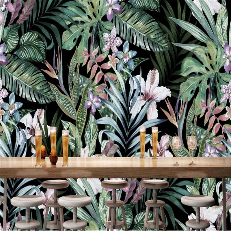 Tropical floral foliage wallpaper