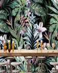 Tropical floral foliage wallpaper