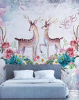 Child's wallpaper with a floral design with deer and stag