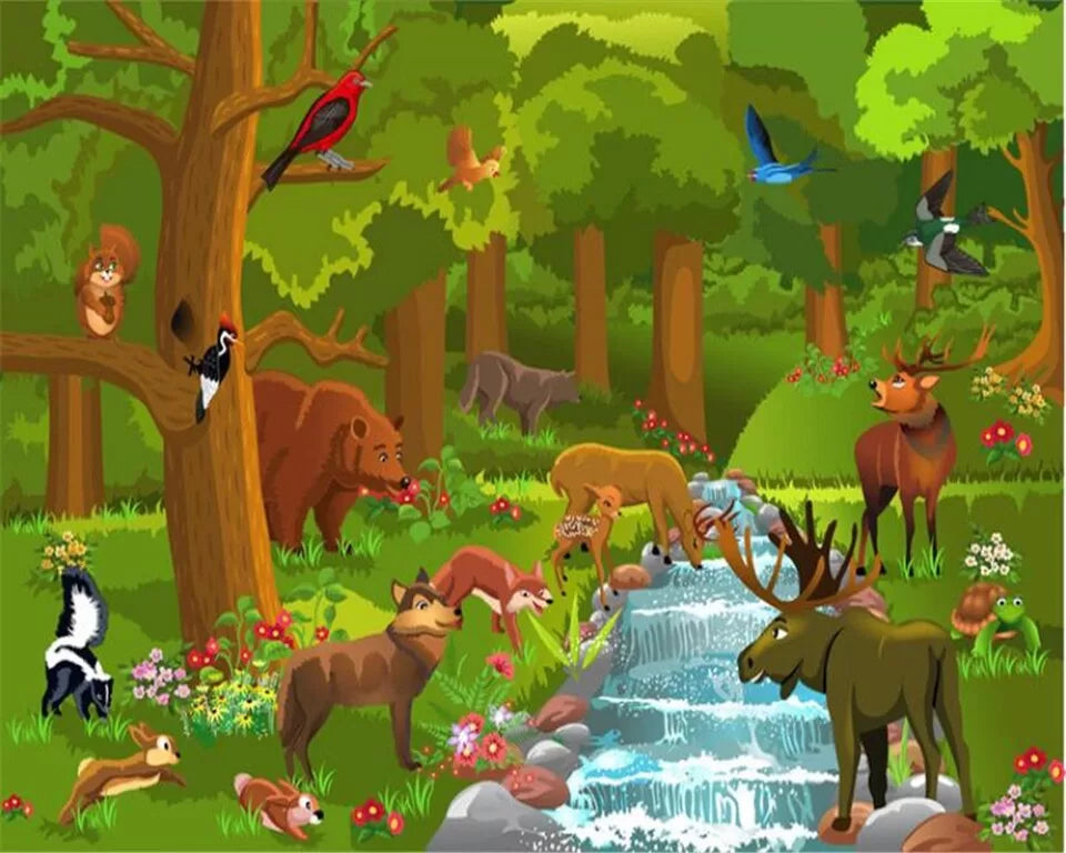 Child&#39;s wallpaper with forest animals