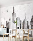 Papier peint bâtiments abstraits noir et blanc
