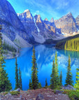 Panoramic mountain, lake, and forest wallpaper