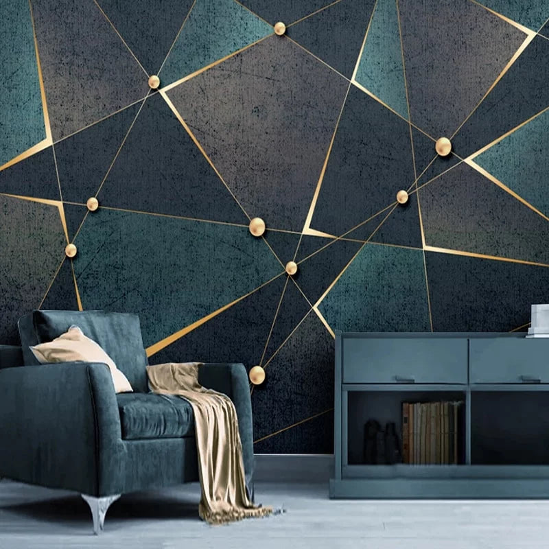 Geometric patterns and gold lines wallpaper
