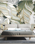 Khaki green tropical foliage wallpaper