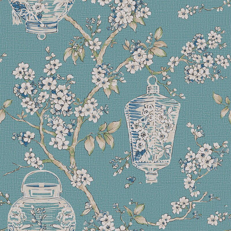 Flowery branches and lanterns wallpaper