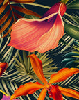 Papier peint feuillage de jungle fleurie