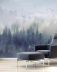Forest under the fog landscape wallpaper