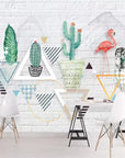 Cactus and flamingo geometric wallpaper
