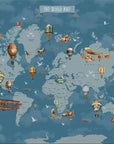 Carte du monde pour enfants avec papier peint avions et montgolfières