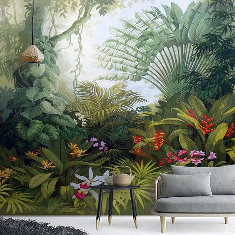 Panoramic tropical jungle wallpaper
