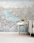 Panoramic city sketch wallpaper