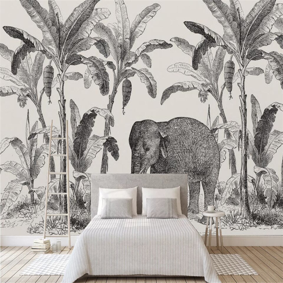 Papier peint panoramique jungle tropicale et éléphant