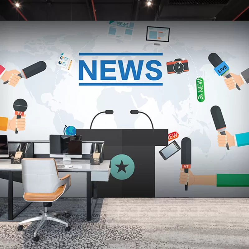 Child&#39;s wallpaper with a stage and journalists