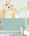 Child's wallpaper with giraffes and rainbows
