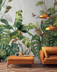 Panoramic tropical jungle with parrots wallpaper