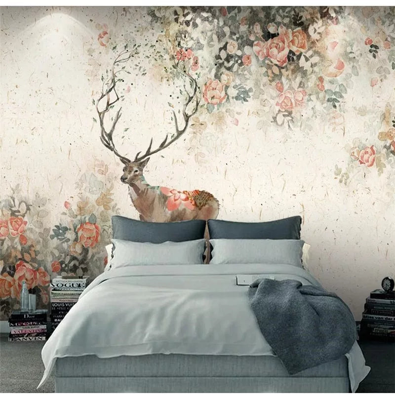 Deer and flowers landscape wallpaper