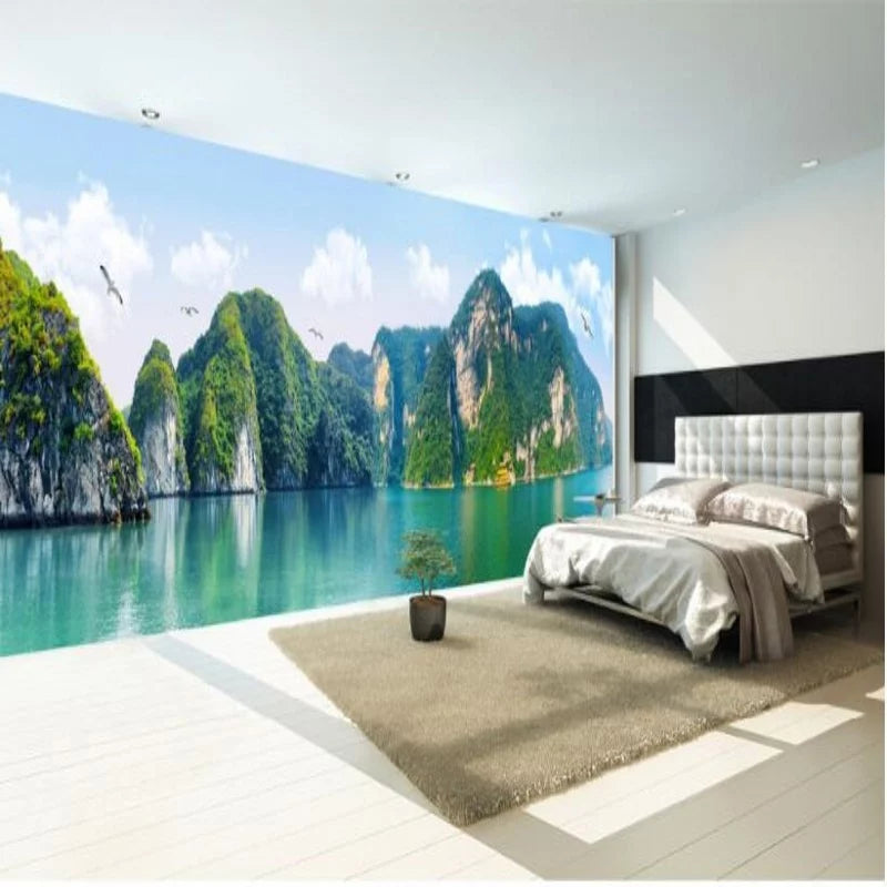 Panoramic mountains and ocean wallpaper