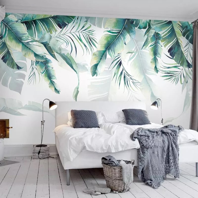 Tropical leaves retro wallpaper