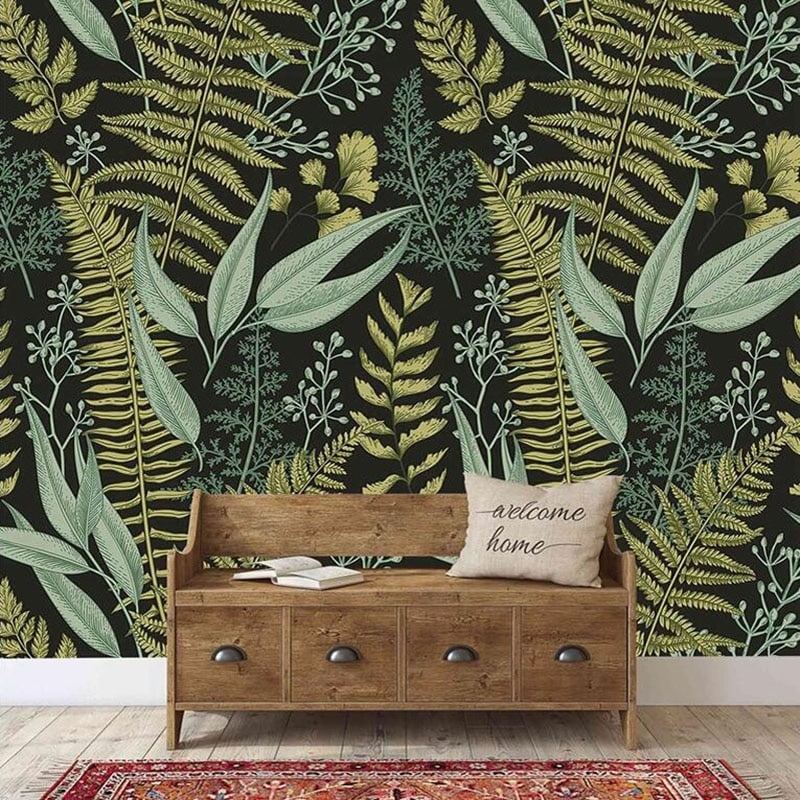 Papier peint plantes tropicales à feuillage vintage