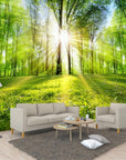Panoramic forest landscape with sunrise wallpaper