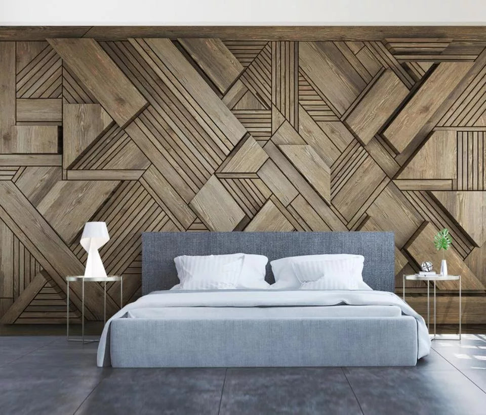 Wood geometric pattern wallpaper