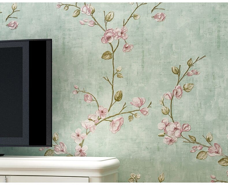 Vintage yellow and green floral wallpaper