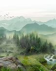 Forest and misty mountains wallpaper