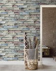 Red - blue and grey brick wallpaper