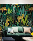 Tropical plants and leopards wallpaper