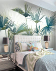 Blue palm leaves wallpaper