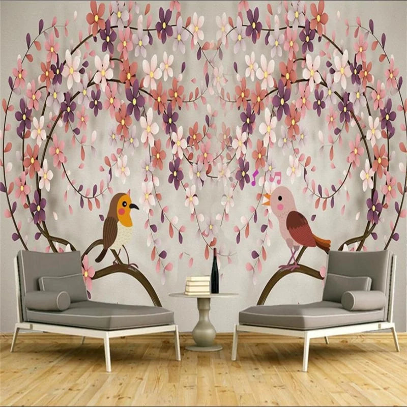 Blossoming cherry tree and birds wallpaper