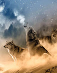 Starry sky and wolves wallpaper